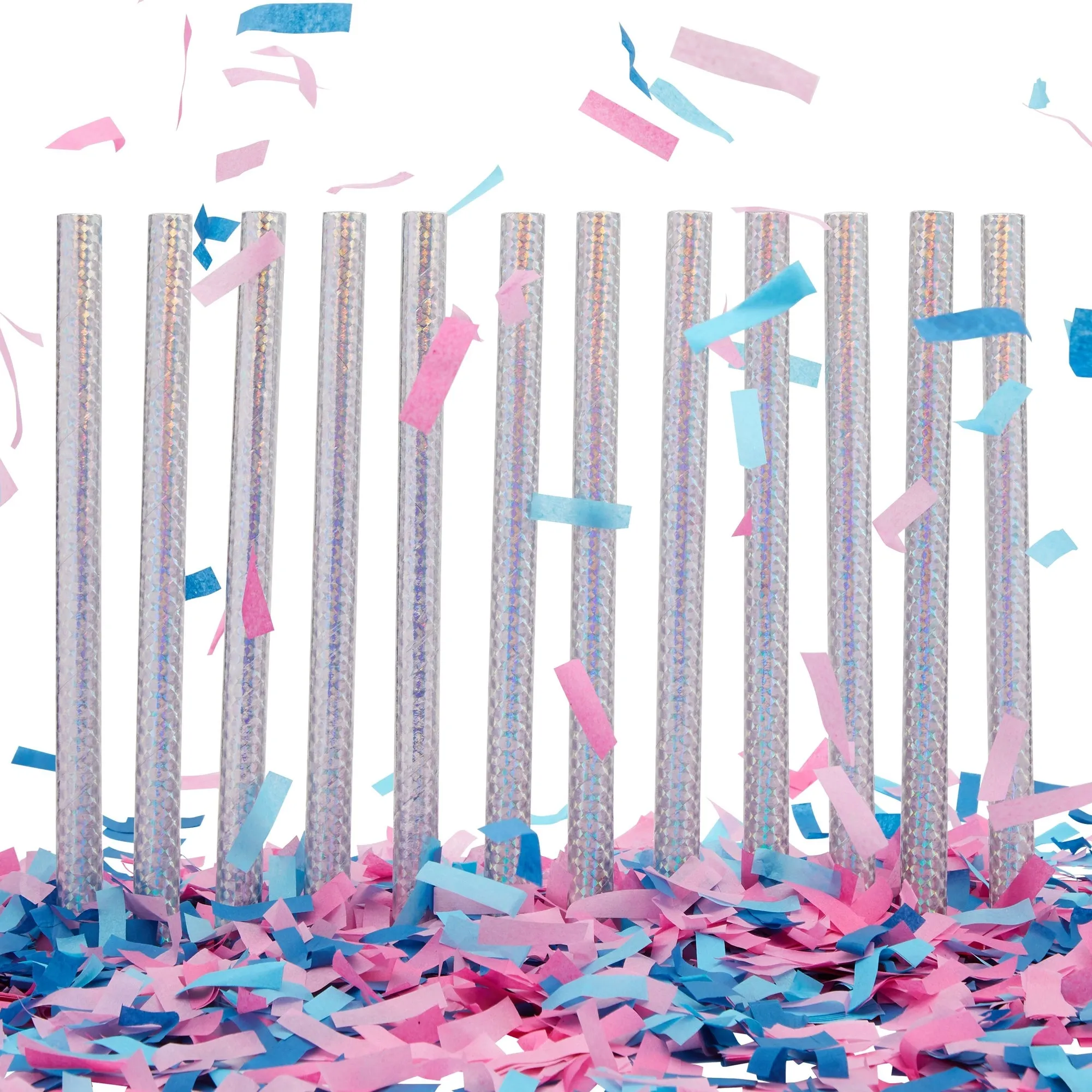 12 Pack Gender Reveal Confetti Wands, Flutter Sticks with Pink and Blue Confetti Strips