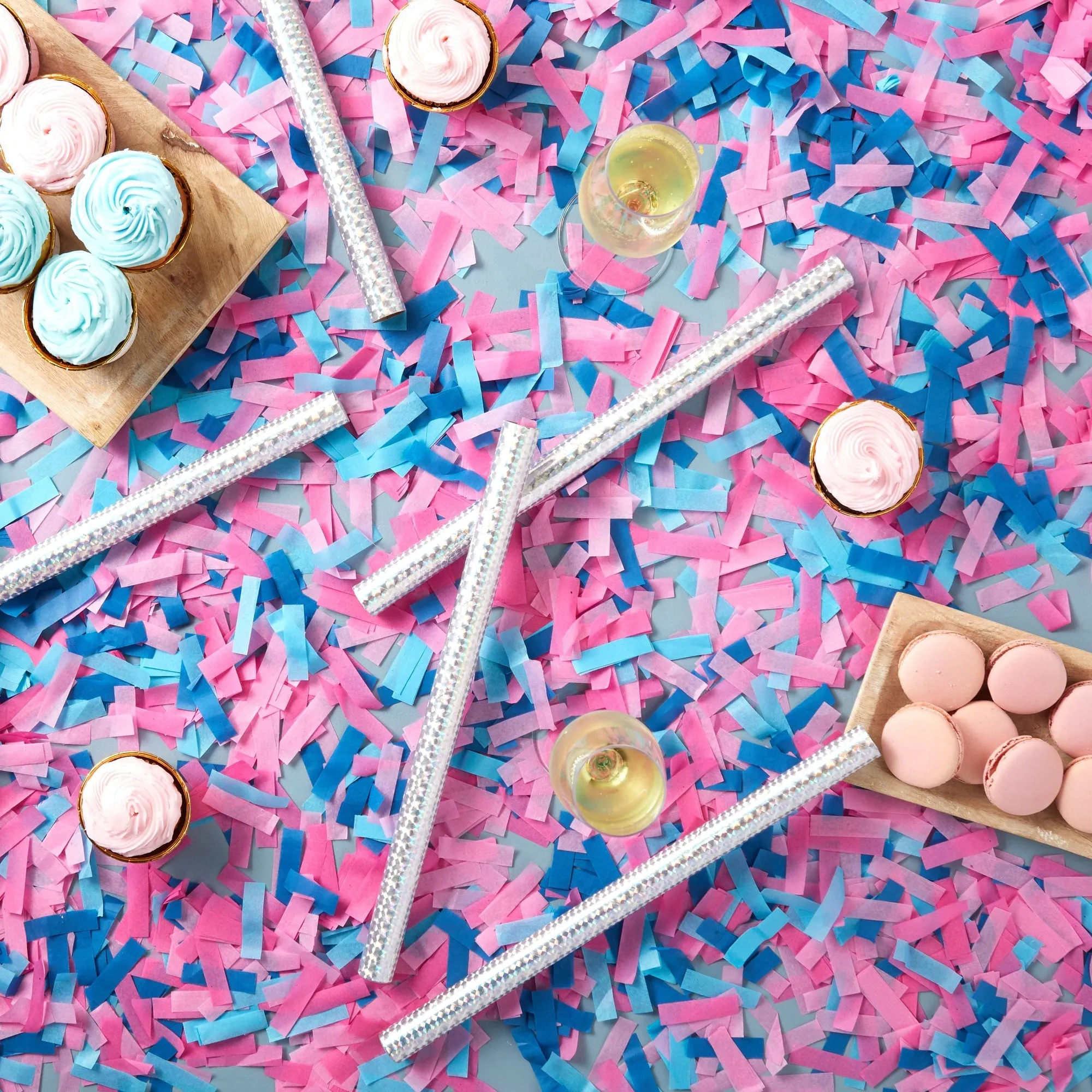 12 Pack Gender Reveal Confetti Wands, Flutter Sticks with Pink and Blue Confetti Strips