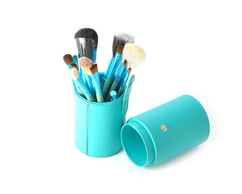 12 Pcs Professional Makeup Brush Set with Cup Holder - Mint