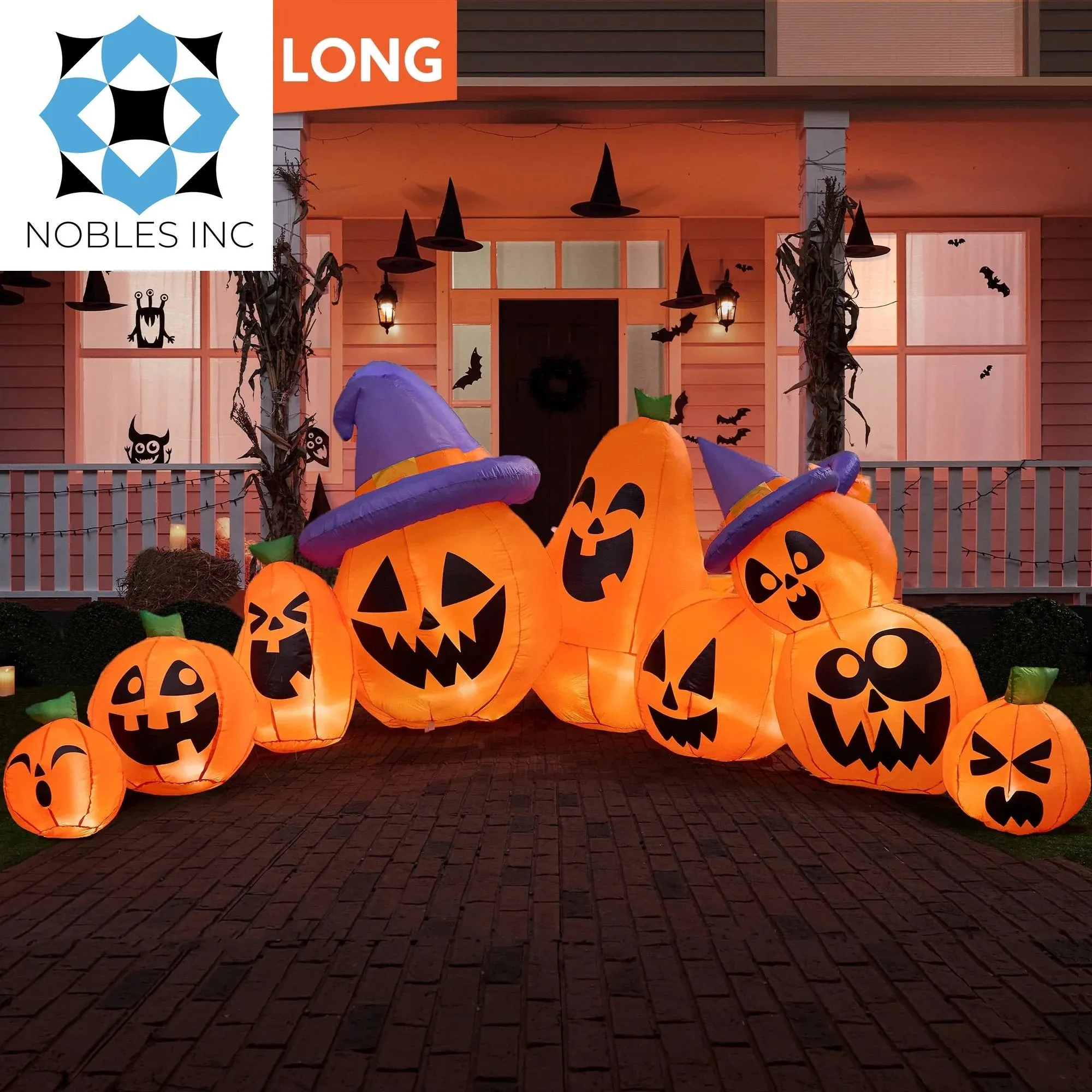 12.5 FT Halloween Inflatable Long Pumpkin with Witch Hat Decorations Inflatables with Build-In Leds,Halloween Decor Outdoor Blow up Yard Decorations