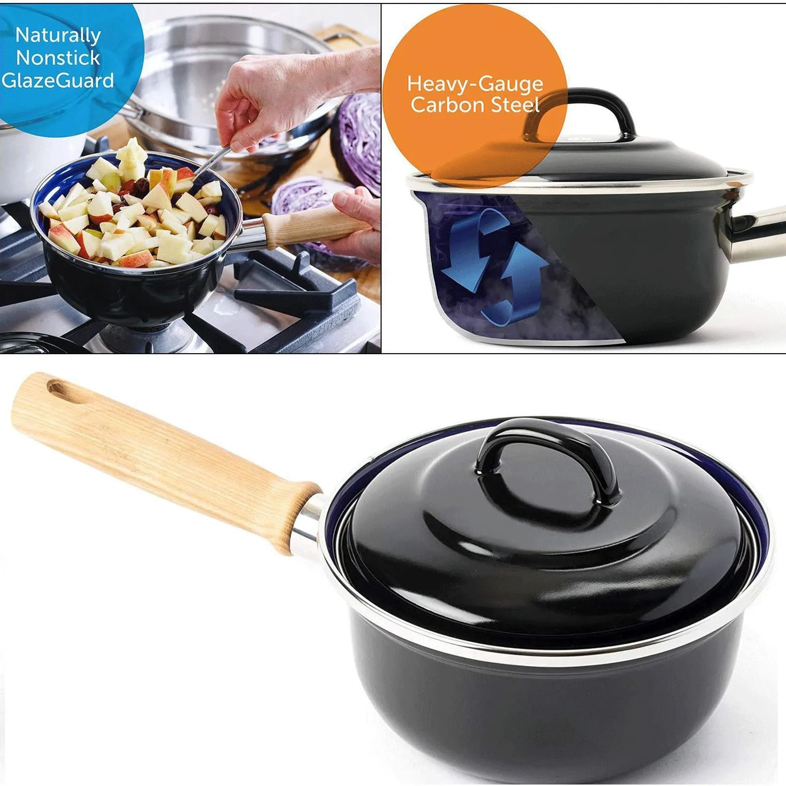 2 Pack Ceramic Non-Stick Enamelled Saucepan with Lid