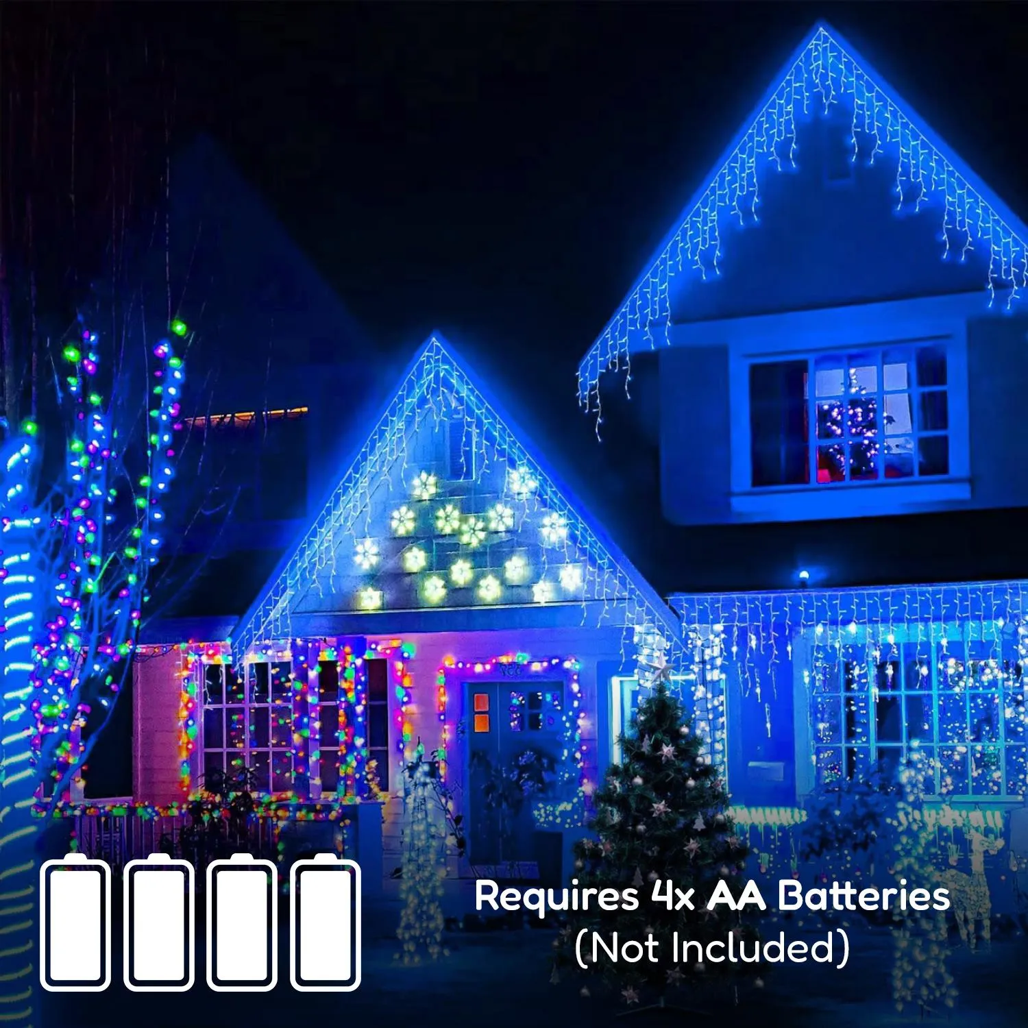 200 Christmas Blue & White Led Icicle Lights