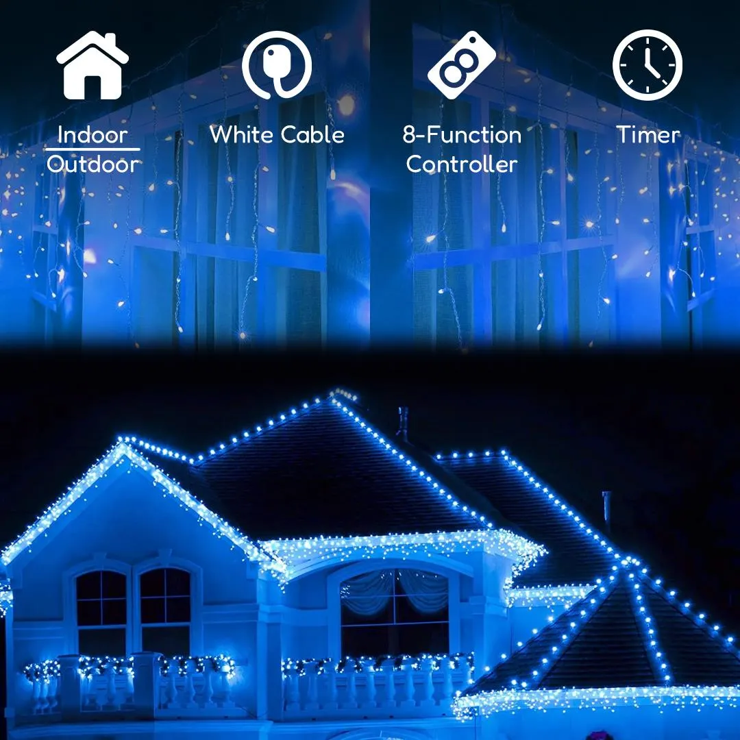 200 Christmas Blue & White Led Icicle Lights