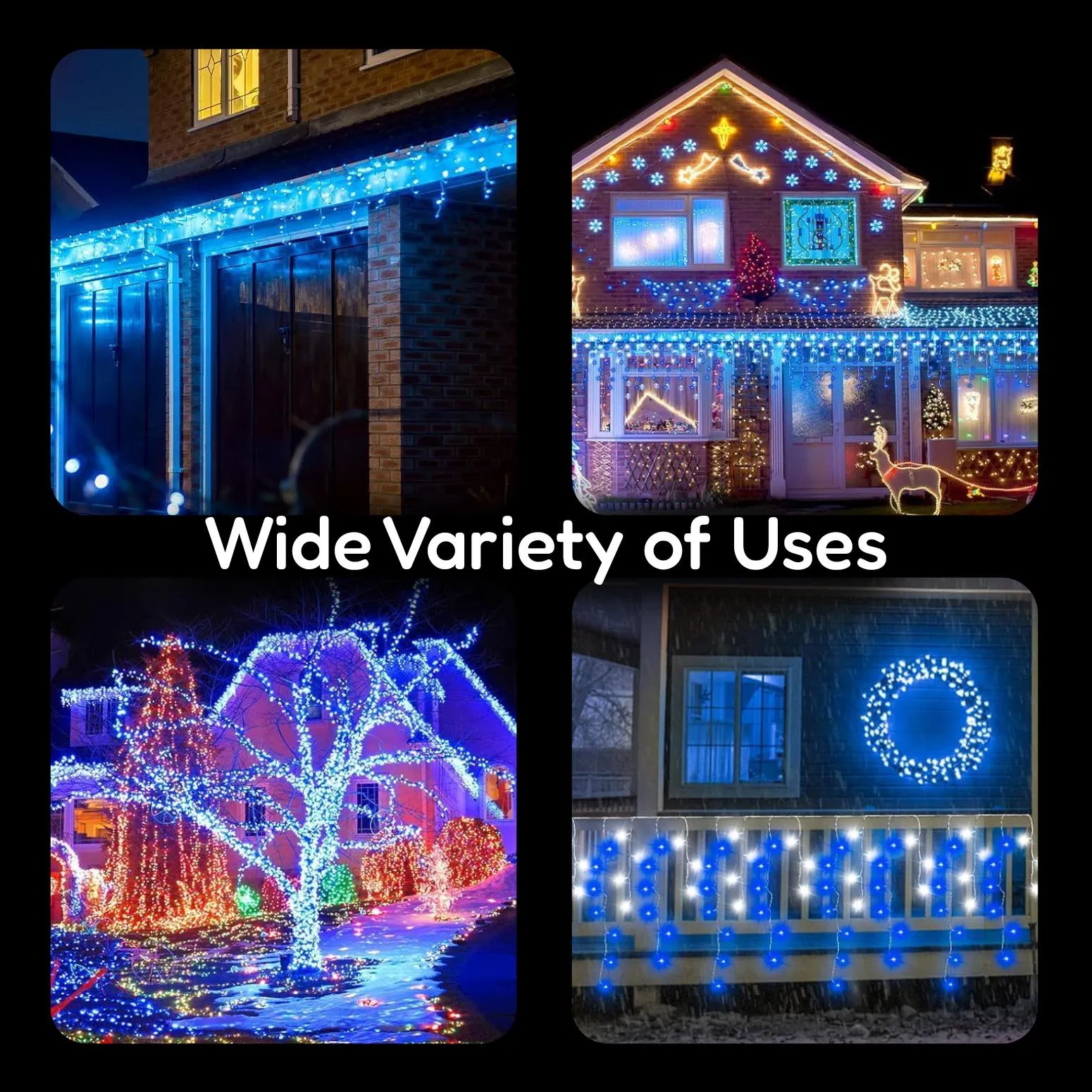 200 Christmas Blue & White Led Icicle Lights