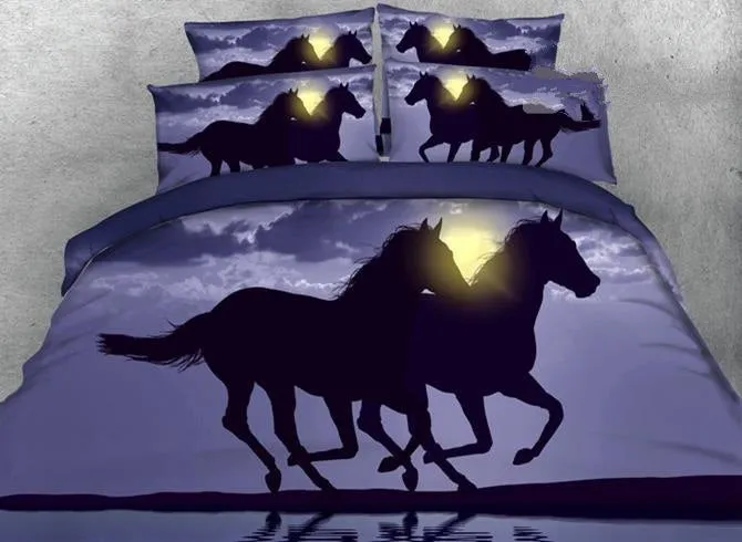 3D Two Running Horses Printed Cotton Luxury 4-Piece Bedding Sets/Duvet Covers