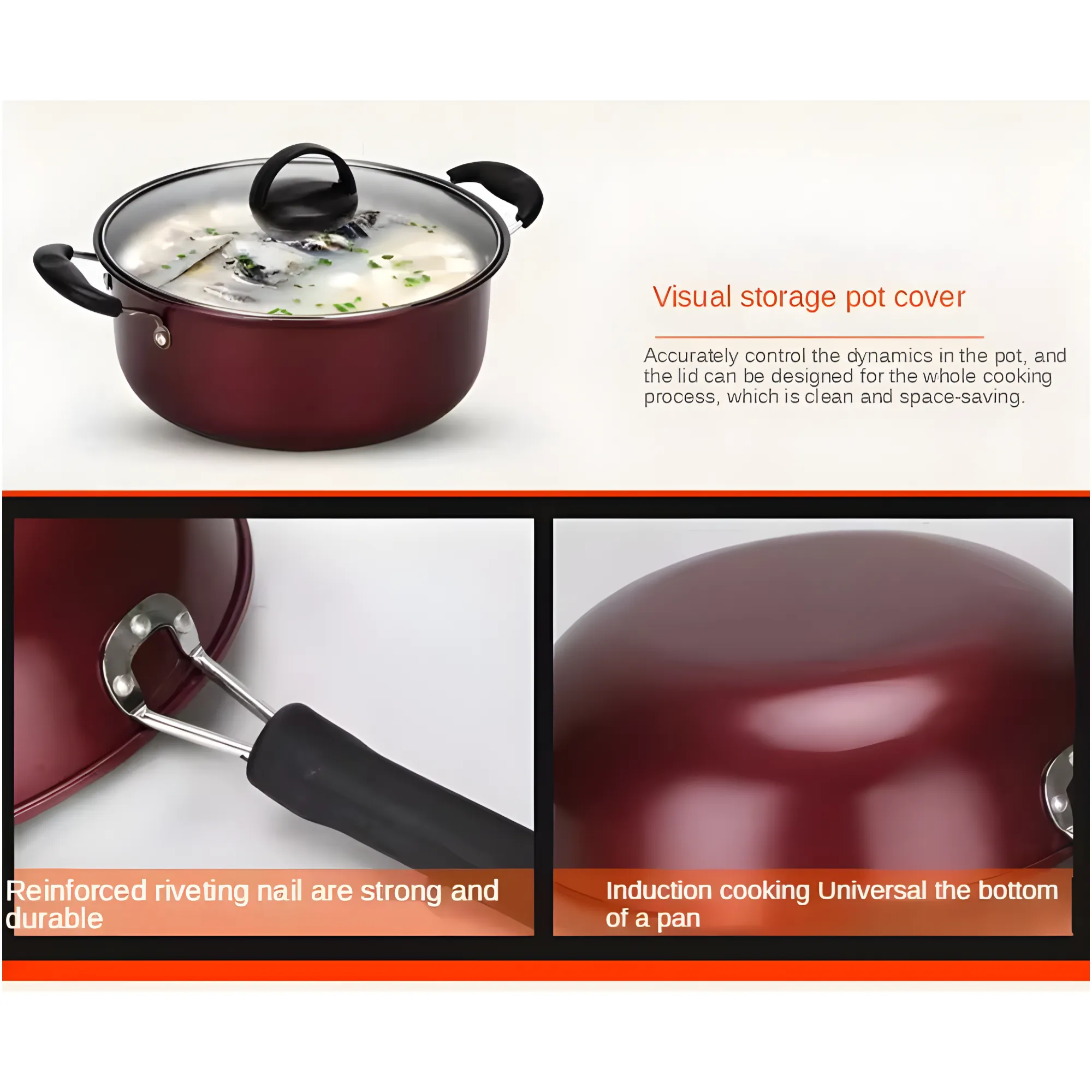 3Pcs Non-Stick Frying Pan, Cooking Pot, And Pan Saucepan With Glass Lid 021