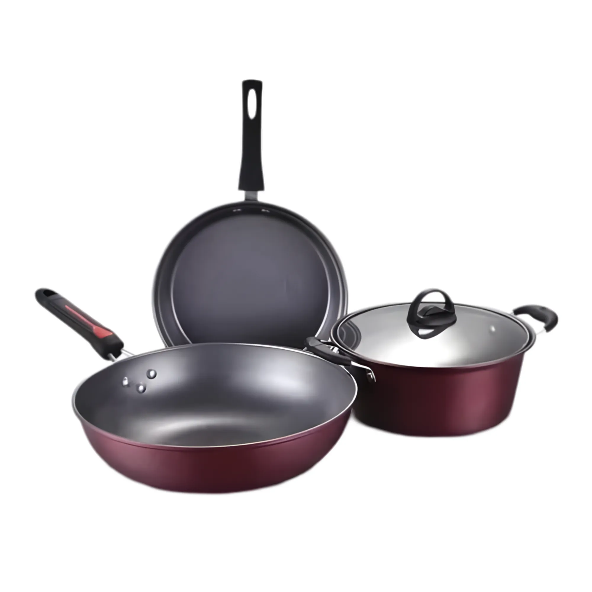 3Pcs Non-Stick Frying Pan, Cooking Pot, And Pan Saucepan With Glass Lid 021