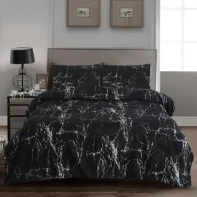 4 Piece Bedding Set  - Obsidian Marble Luxe Duvet Set