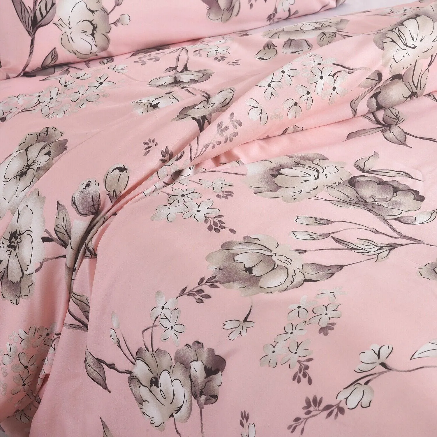 4 Piece Soft Floral Bedding-Blush Blossom Duvet Cover Set