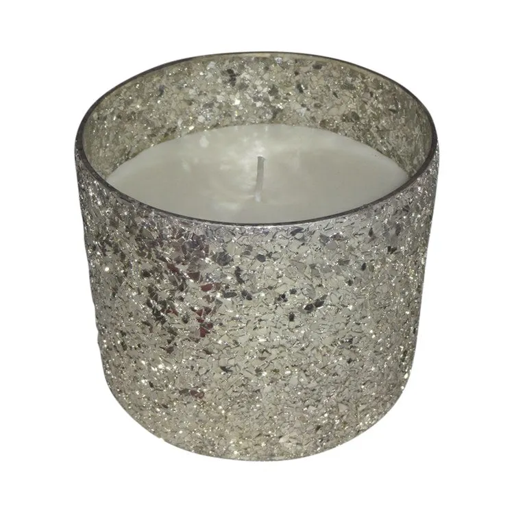 5" Crackled Glass Candle Holder with 26 oz Candle - Silver