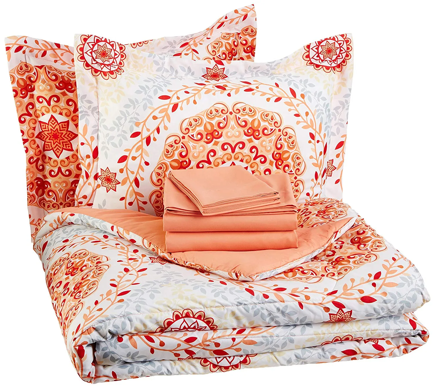 7-Piece Bed-In-A-Bag - Full/Queen, Coral Medallion