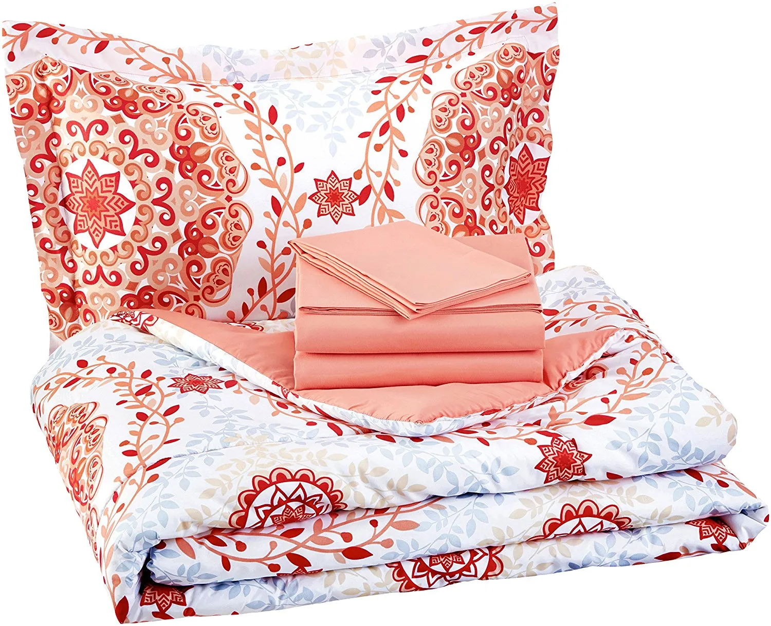 7-Piece Bed-In-A-Bag - Full/Queen, Coral Medallion