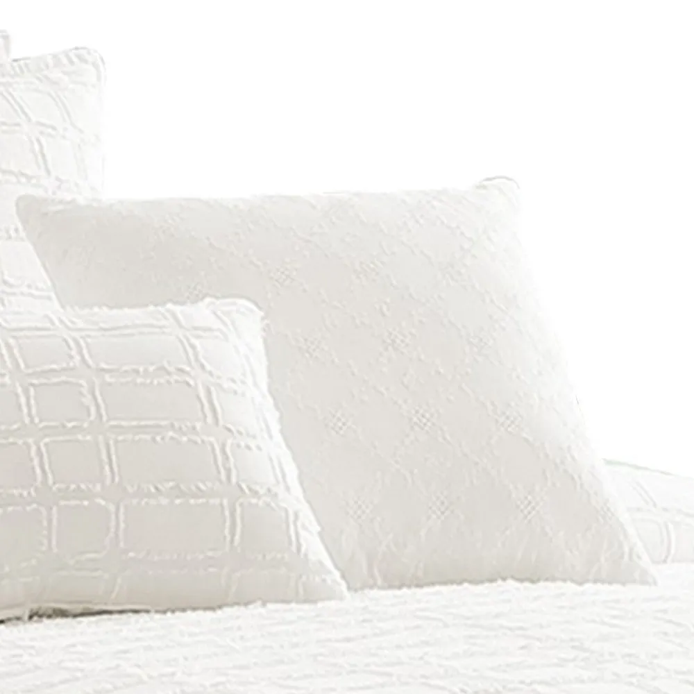 7 Piece Cotton Queen Comforter Set with Fringe Details, White By Casagear Home