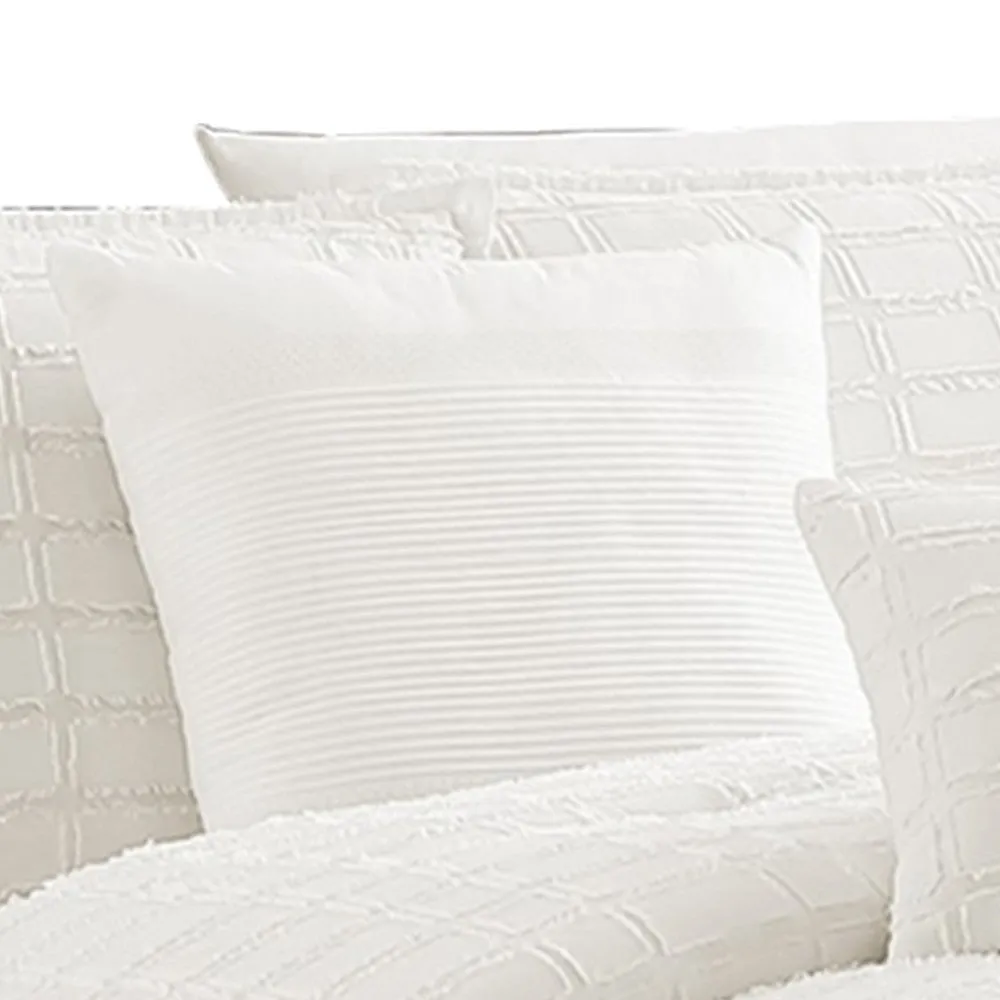 7 Piece Cotton Queen Comforter Set with Fringe Details, White By Casagear Home