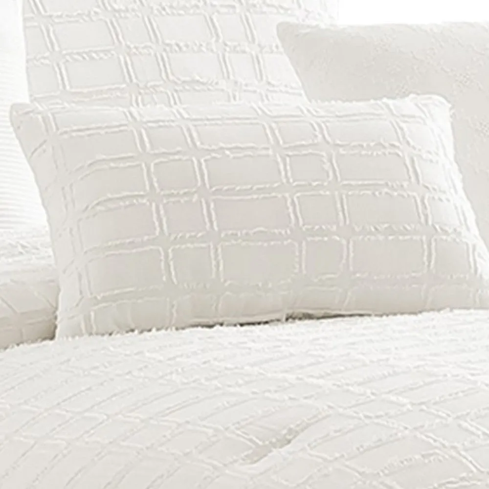 7 Piece Cotton Queen Comforter Set with Fringe Details, White By Casagear Home