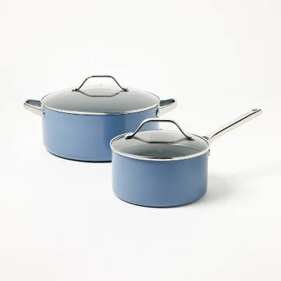 7pc Nonstick Ceramic Coated Aluminum Cookware Set Blue - Figmint