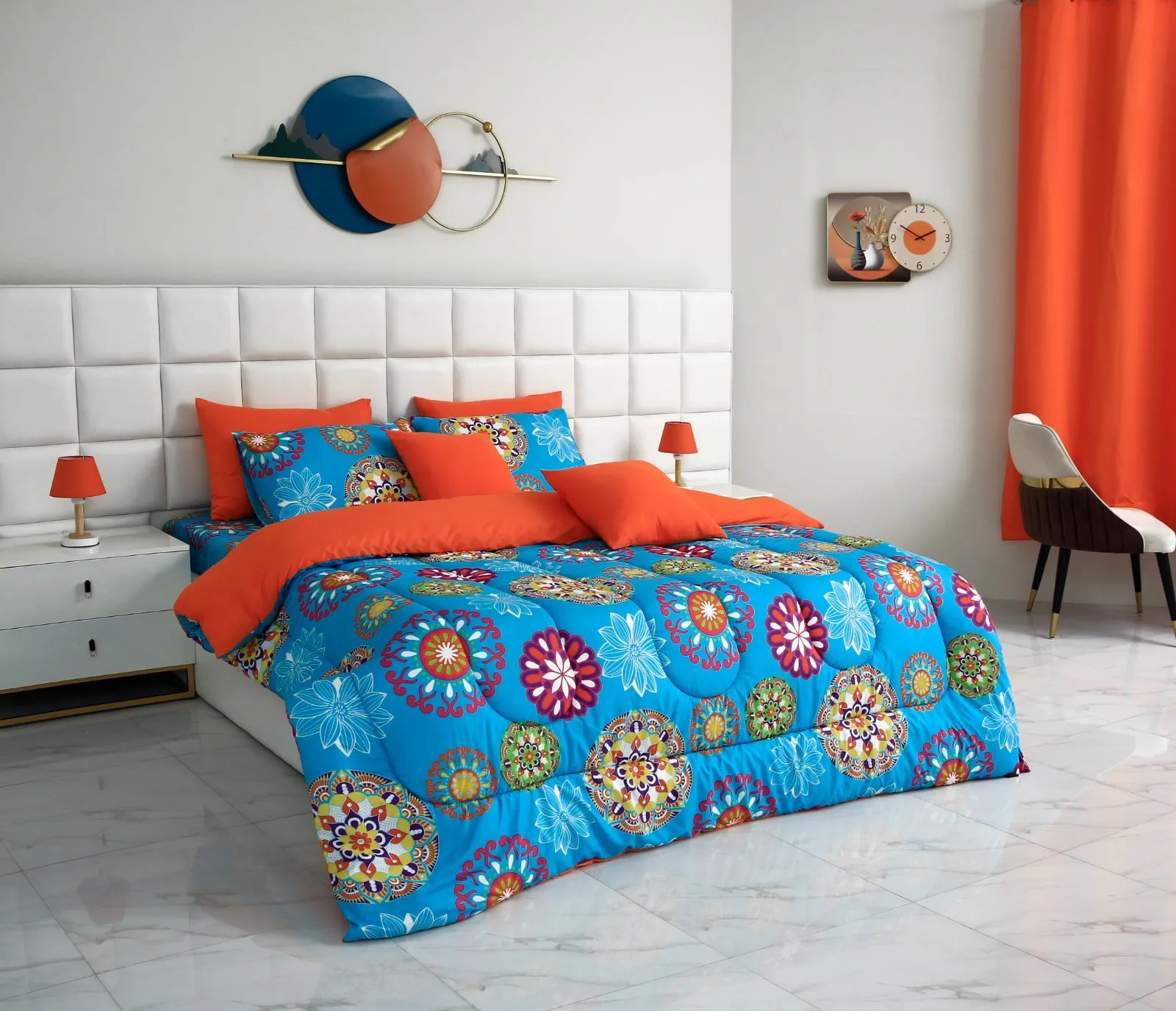 8 PCs Winter Comforter Set-15000Turquoise Flower