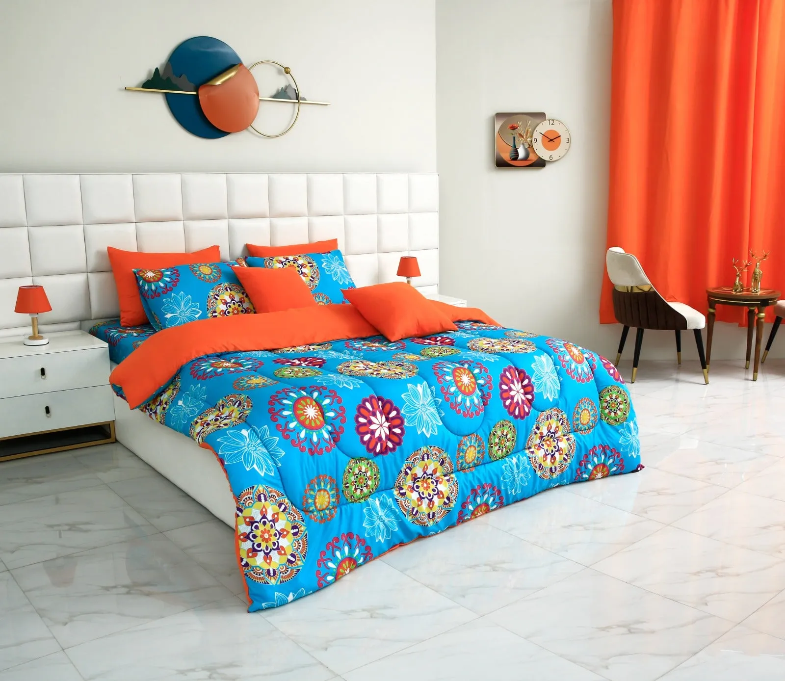 8 PCs Winter Comforter Set-15000Turquoise Flower