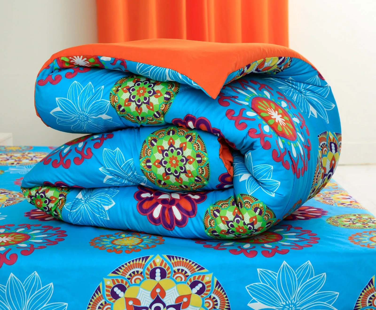 8 PCs Winter Comforter Set-15000Turquoise Flower