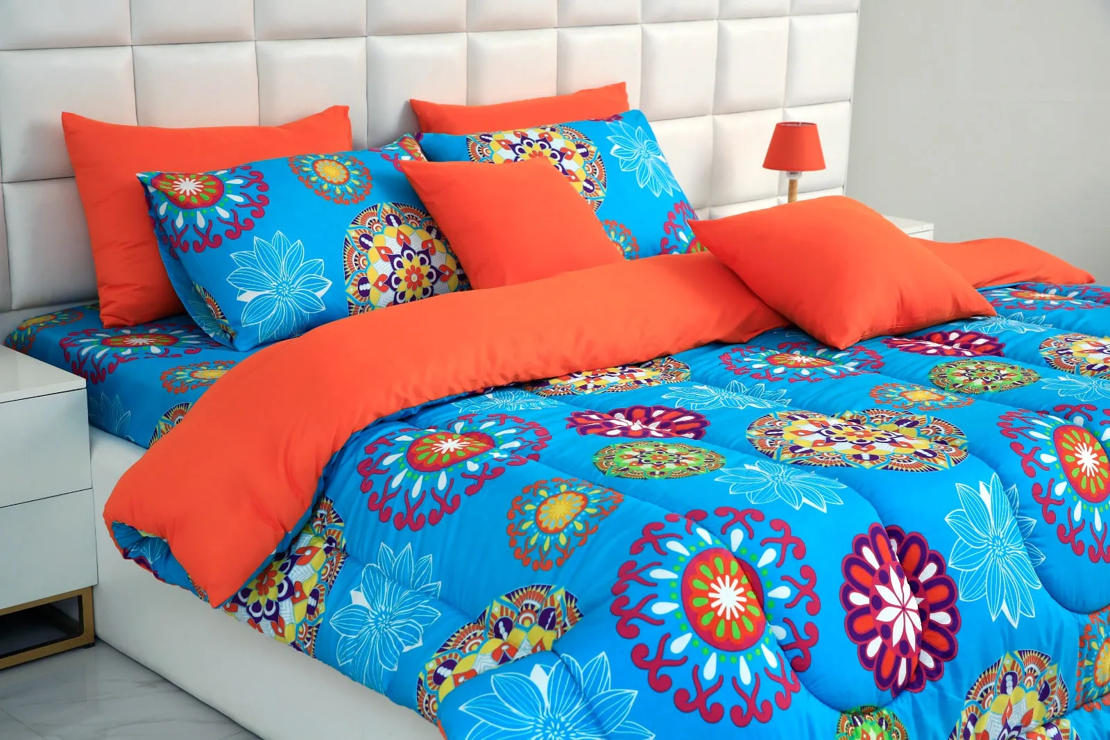 8 PCs Winter Comforter Set-15000Turquoise Flower