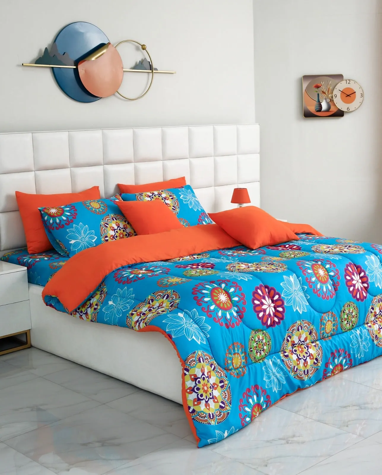 8 PCs Winter Comforter Set-15000Turquoise Flower