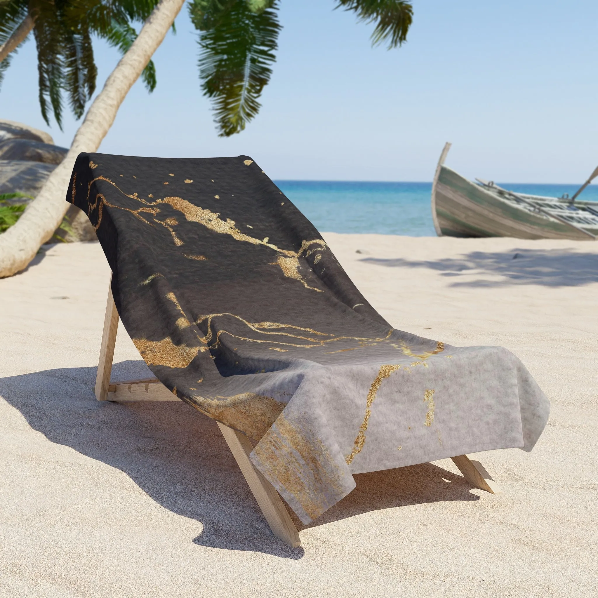 Abstract Bath Beach Towel | Taupe Brown, Black Gold