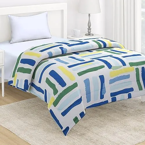 AC Comforter and Bedding Set for Single Bed, White Modern Lines