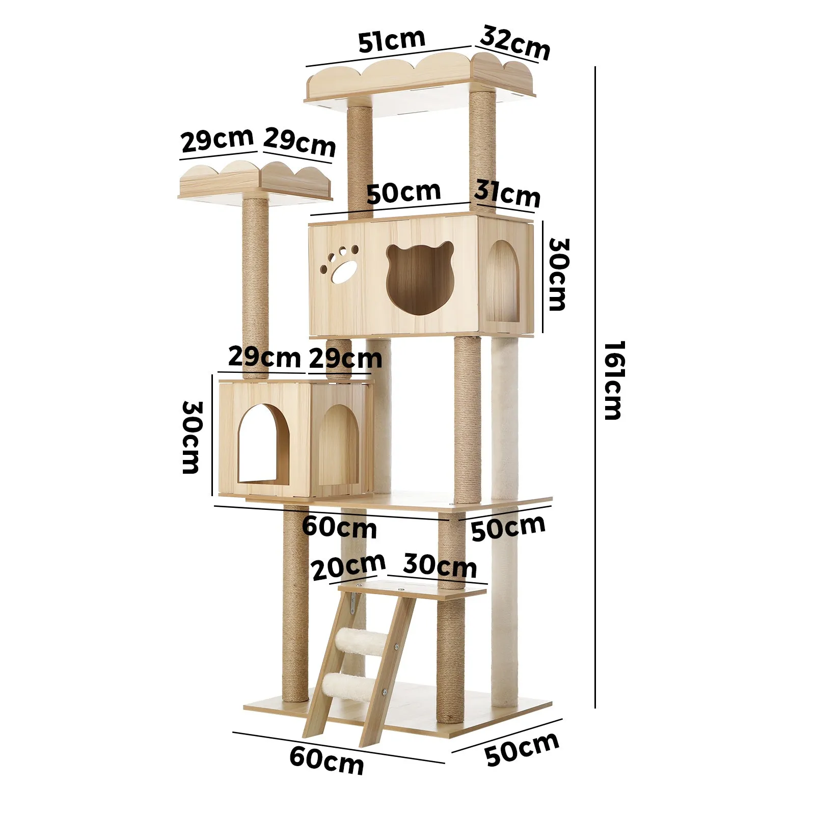 Alopet Cat Tree Tower Scratching Post House Bed Wood Scratcher Condo 161cm