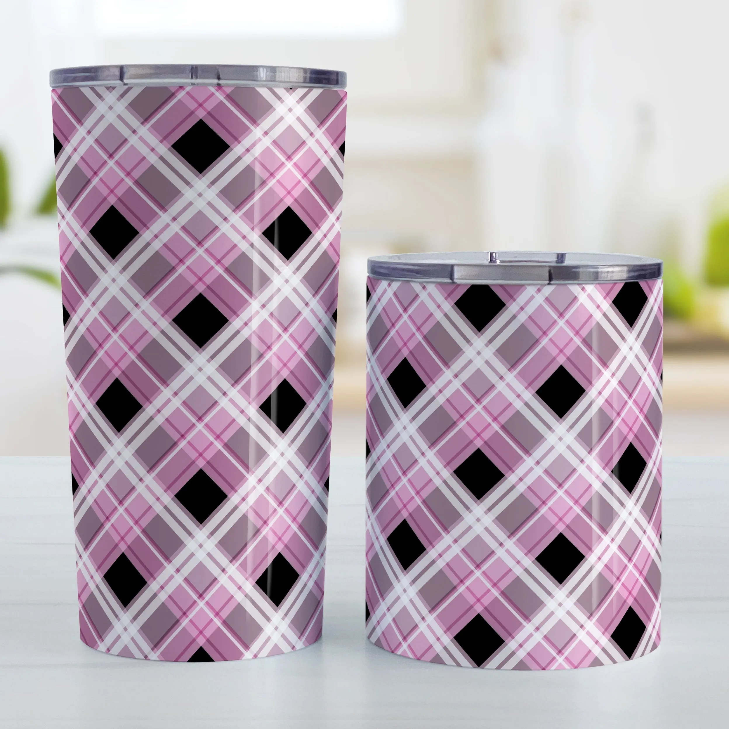 Alternative Black and Pink Plaid Tumbler Cup