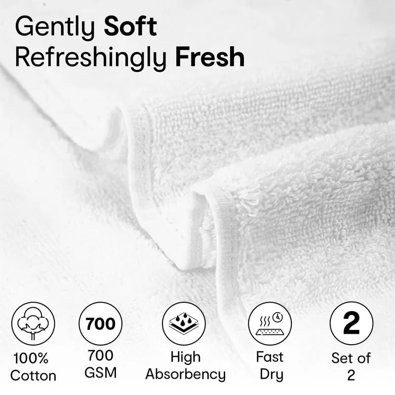 Anko Australia 100% Cotton 700 GSM Large Ribbed Bath Towel | Set of 2 | Super-Soft, Absorbent, Quick-Drying | White & Olive Towel for Men, Women & Kids | 135x68 cm |Travel, Gym, Spa Towel