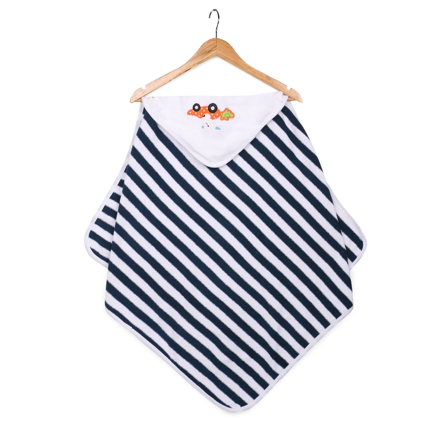 Baby Hooded Towel - Modern Stripes - Navy Blue/White