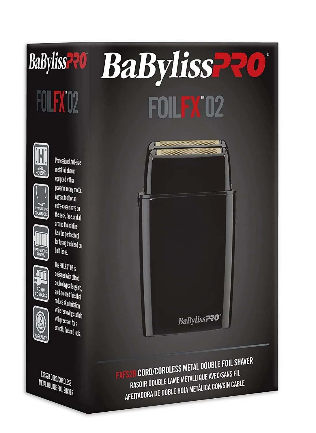 BaBylissPRO Double Foil Shaver Black - Professional Cordless Metal Shaver for Close Shaves and Fade Finishing FXFS2B