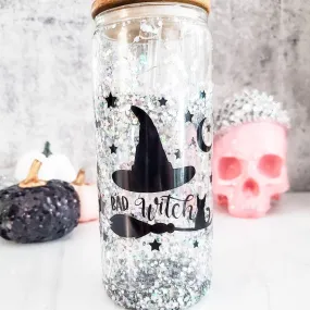 Bad Witch Halloween Snow Globe Glitter Iced Coffee Cup by Salt and Sparkle