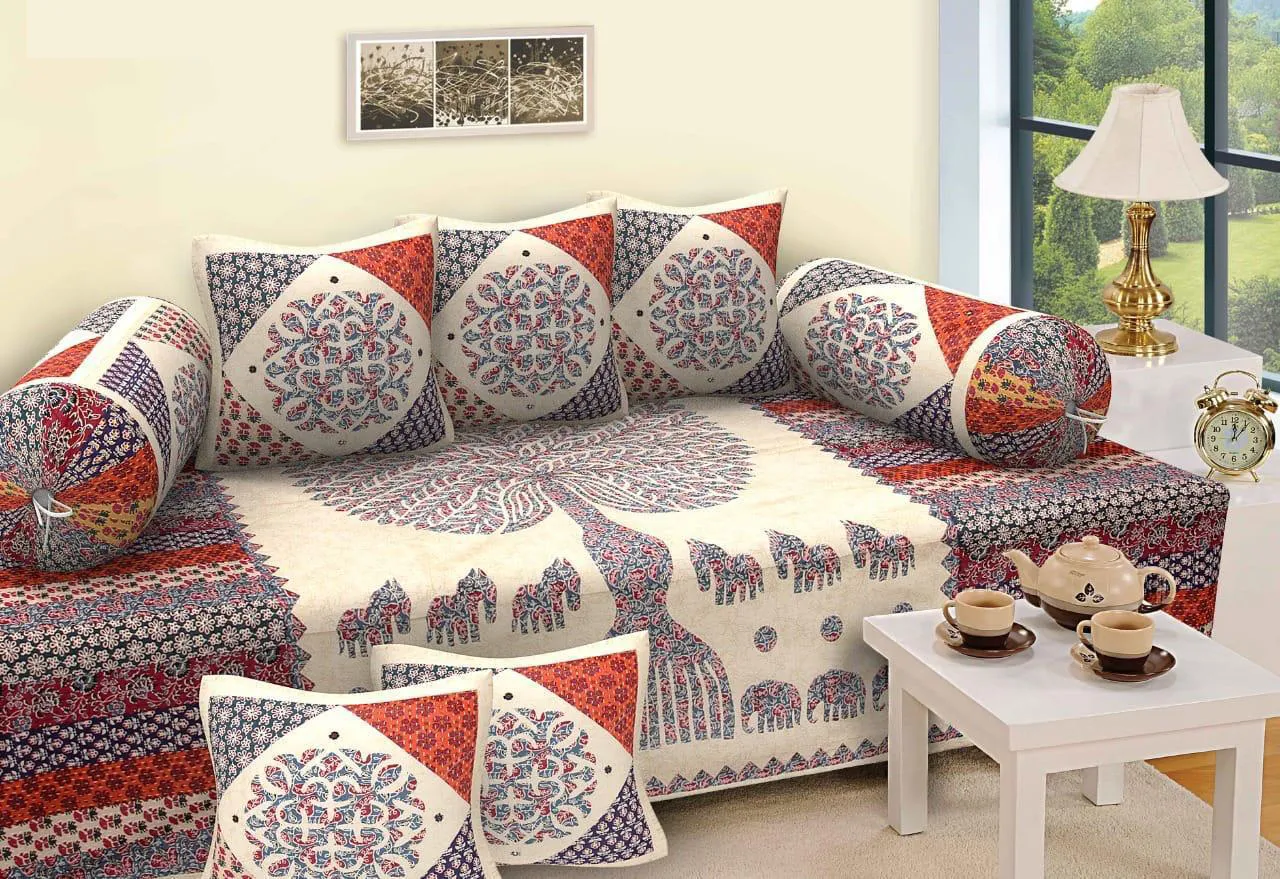 Barmeri Single Bedsheet ( 100% cotton, 6pc set, Diwan set )