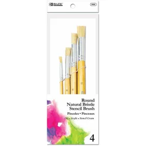 Bazic Paint Stencil Brush Round Natural Bristle Pack of 4