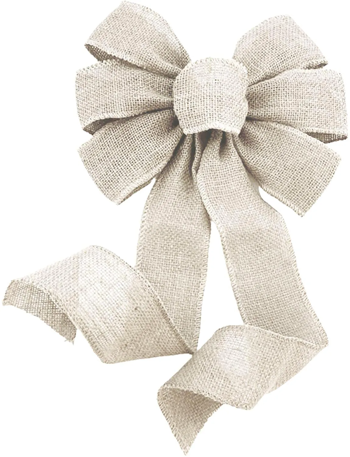 Beige Burlap Ribbon Wreath Bow - 10" Wide, 18" Long Tails