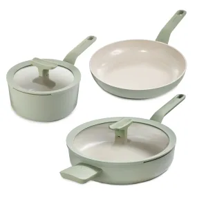 BergHOFF Leo Balance 5pc Nonstick Aluminum Cookware Set, Glass Lids, Sage