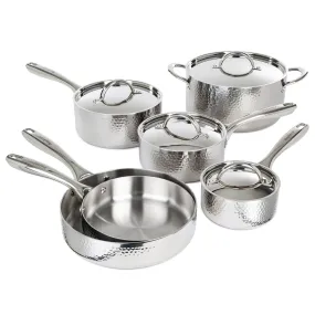 BergHOFF Vintage 10pc Tri-Ply 18/10 Stainless Steel Cookware Set with Lids, Hammered