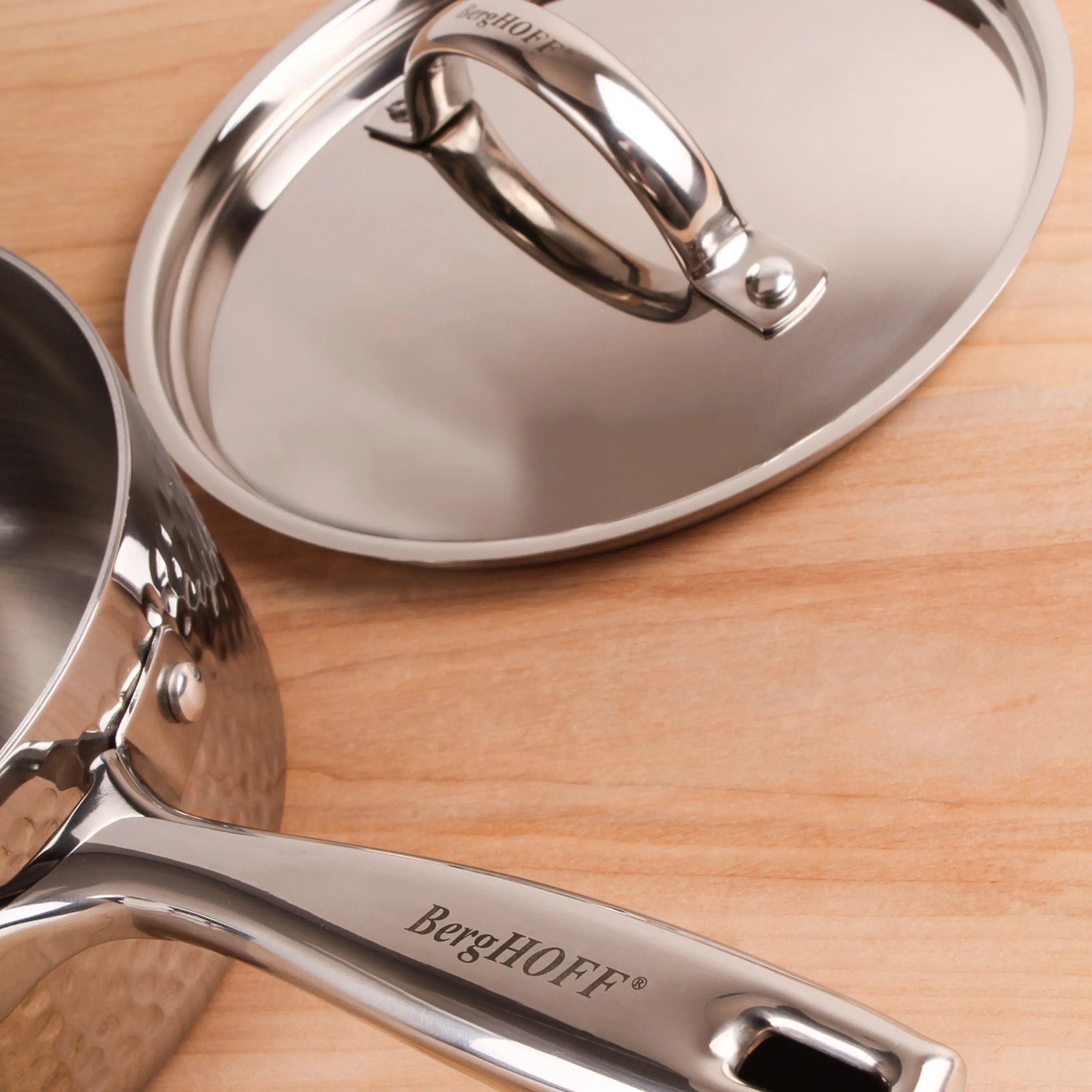 BergHOFF Vintage Tri-Ply 18/10 Stainless Steel 7" Saucepan 2qt. with Lid, Hammered