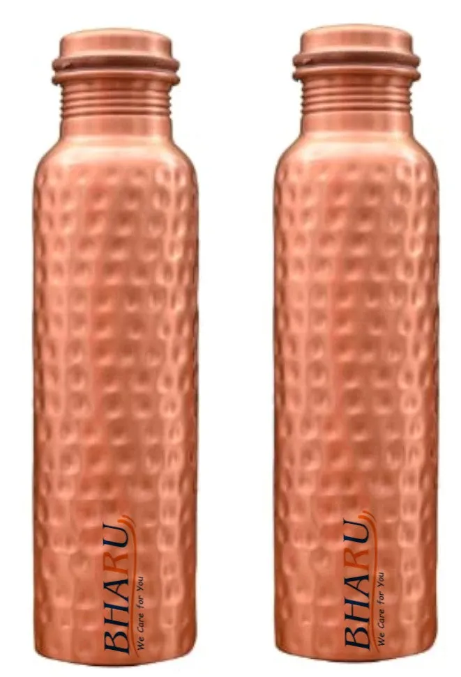 Bharu Hammered Copper Bottle 750 ml - Pack of 2