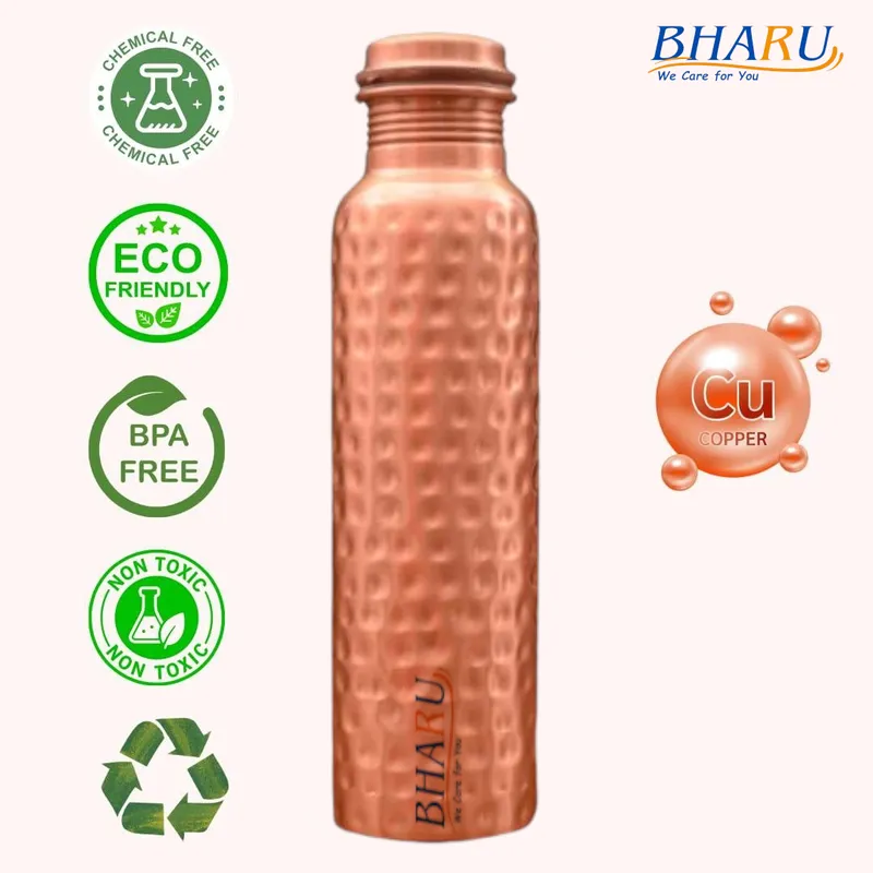 Bharu Hammered Copper Bottle 750 ml - Pack of 2