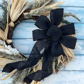 Black Burlap Wreath Bow - 10" Wide, 18" Long Tails