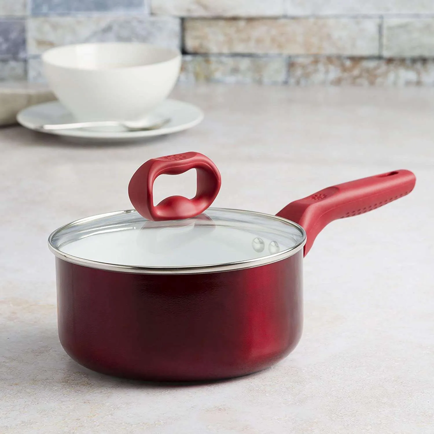 Bliss Saucepan, 2 Quart, Candy Apple Red/White - Ecolution