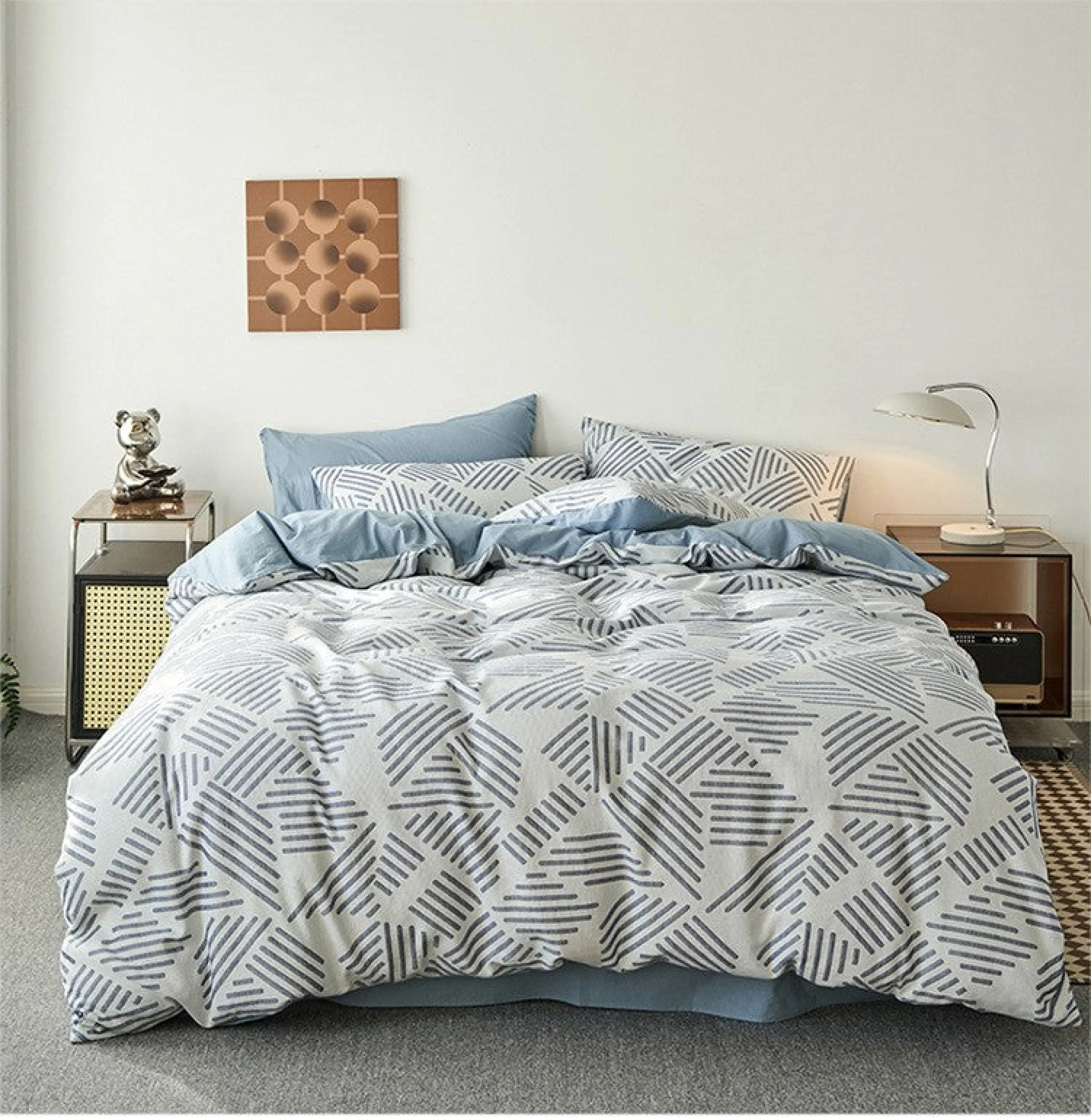 Boho Striped Bedding Set / Blue