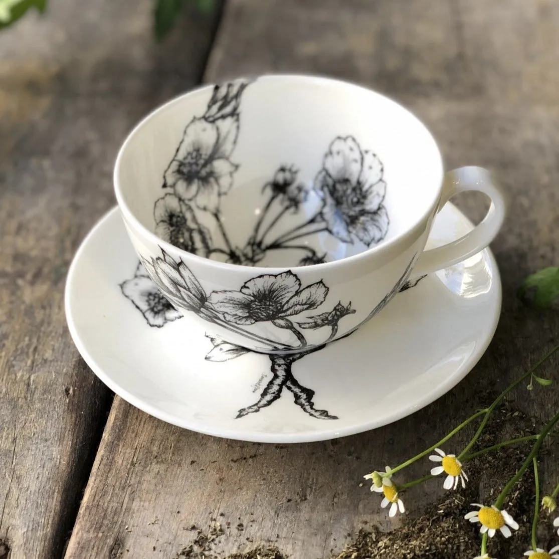 Botanical Fine Bone China Blossom Cappuccino Cup & Saucer