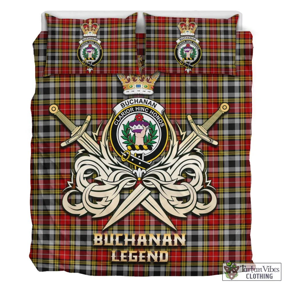 Buchanan Old Dress Tartan Bedding Set with Clan Crest and the Golden Sword of Courageous Legacy