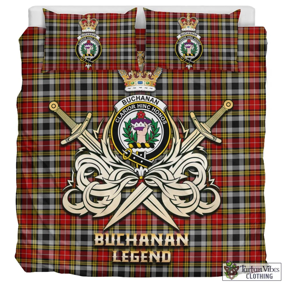 Buchanan Old Dress Tartan Bedding Set with Clan Crest and the Golden Sword of Courageous Legacy