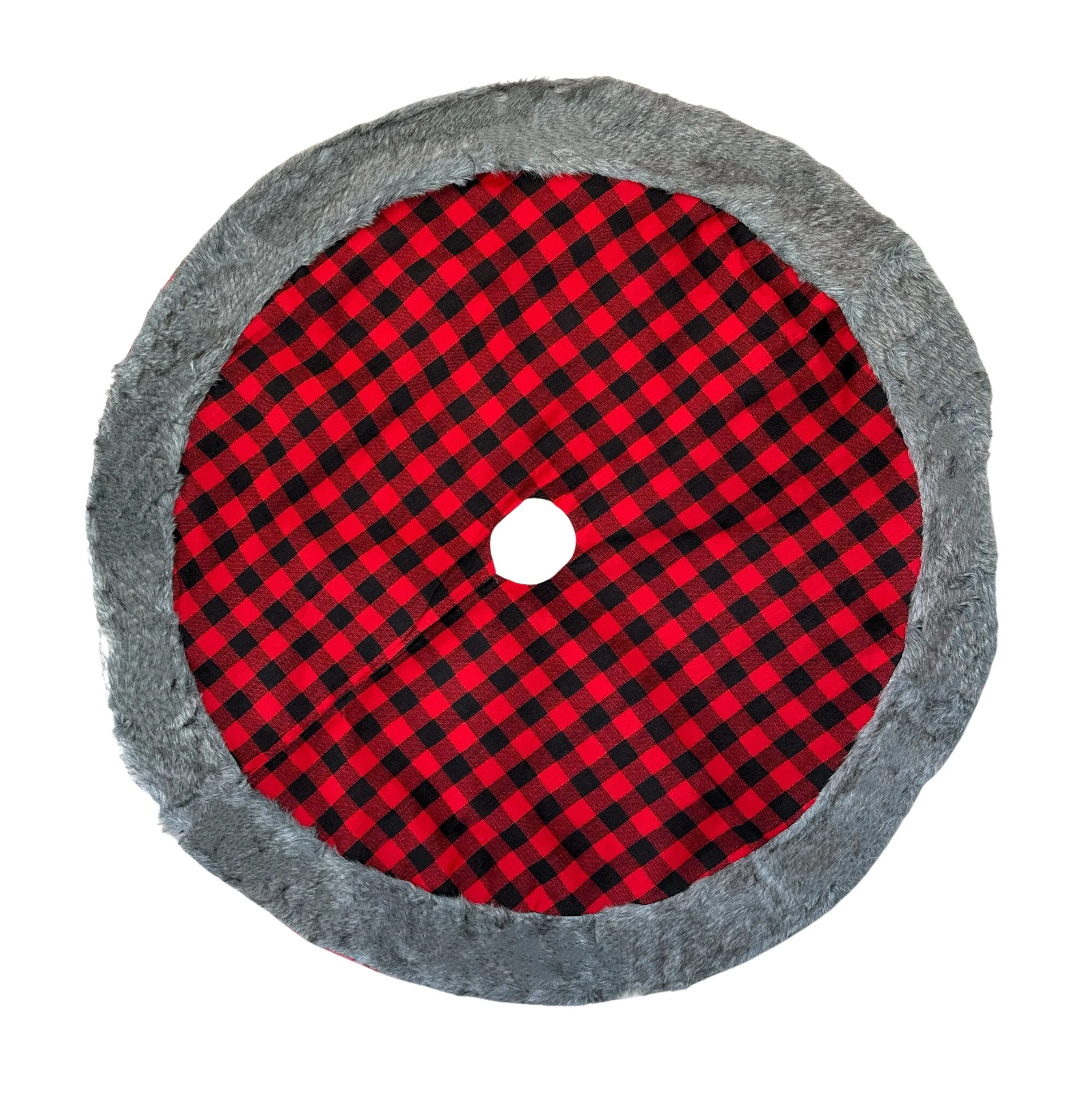 Buffalo Plaid Christmas Tree Skirt - Large 48" Diameter, Red and Black Checks