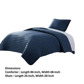 Cabe 2 Piece Twin Comforter Set, Polyester Puffer Channel Quilted Navy Blue By Casagear Home