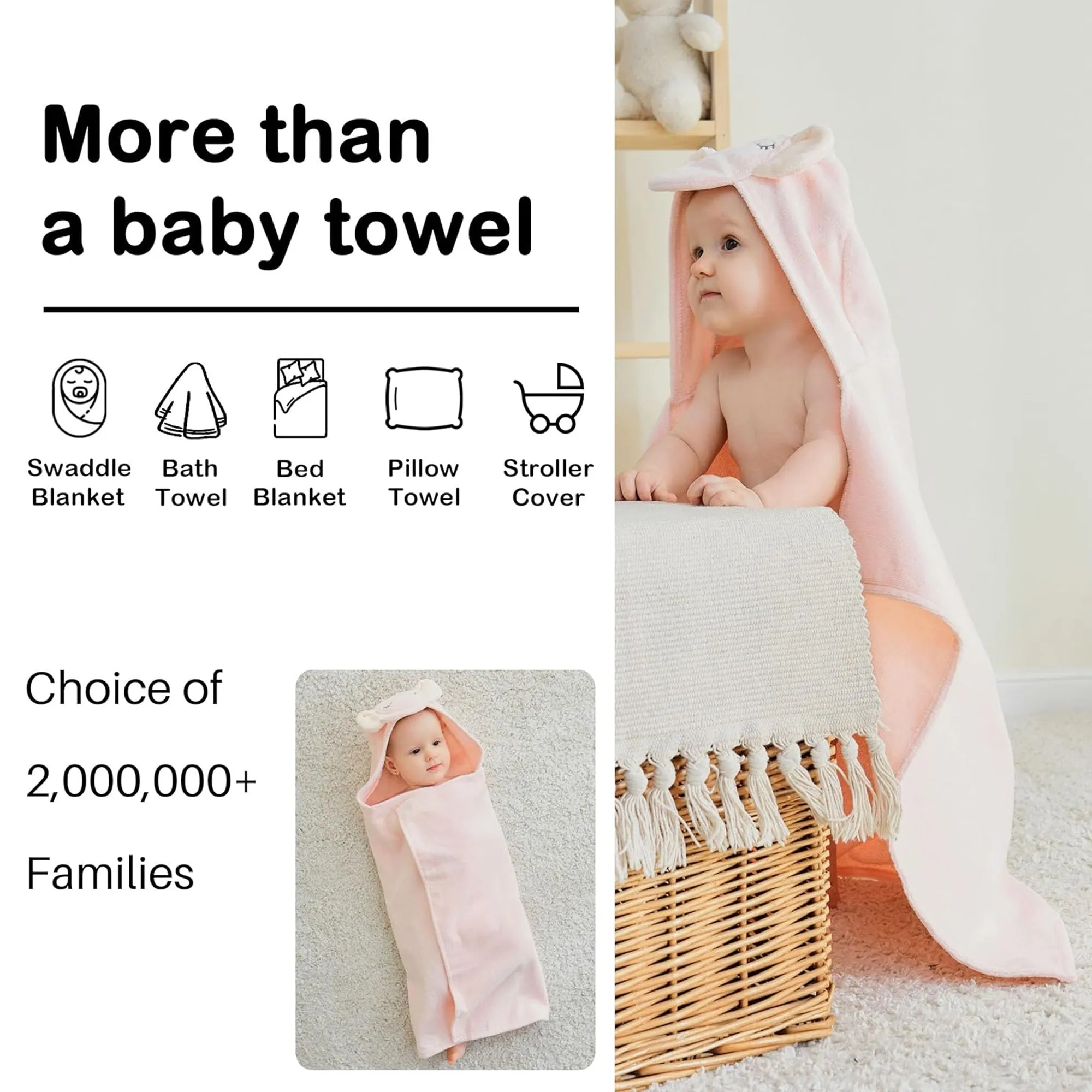 Cartoon Cotton Hooded Baby Bath Towel with Baby Loofah